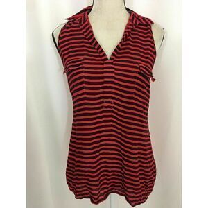 Splendid Womens Red Navy Blue Striped V Neck Tank Top Small
